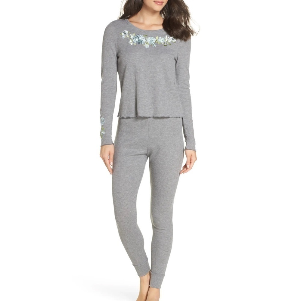 Chelsea28 Love Me Always floral embroidered Thermal gray PJ SET womens S